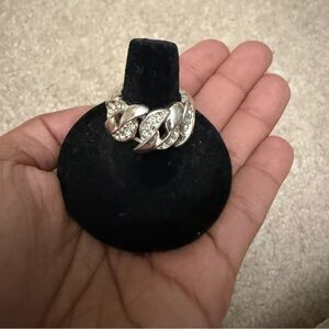 Silver Chain Link Ring with Crystals